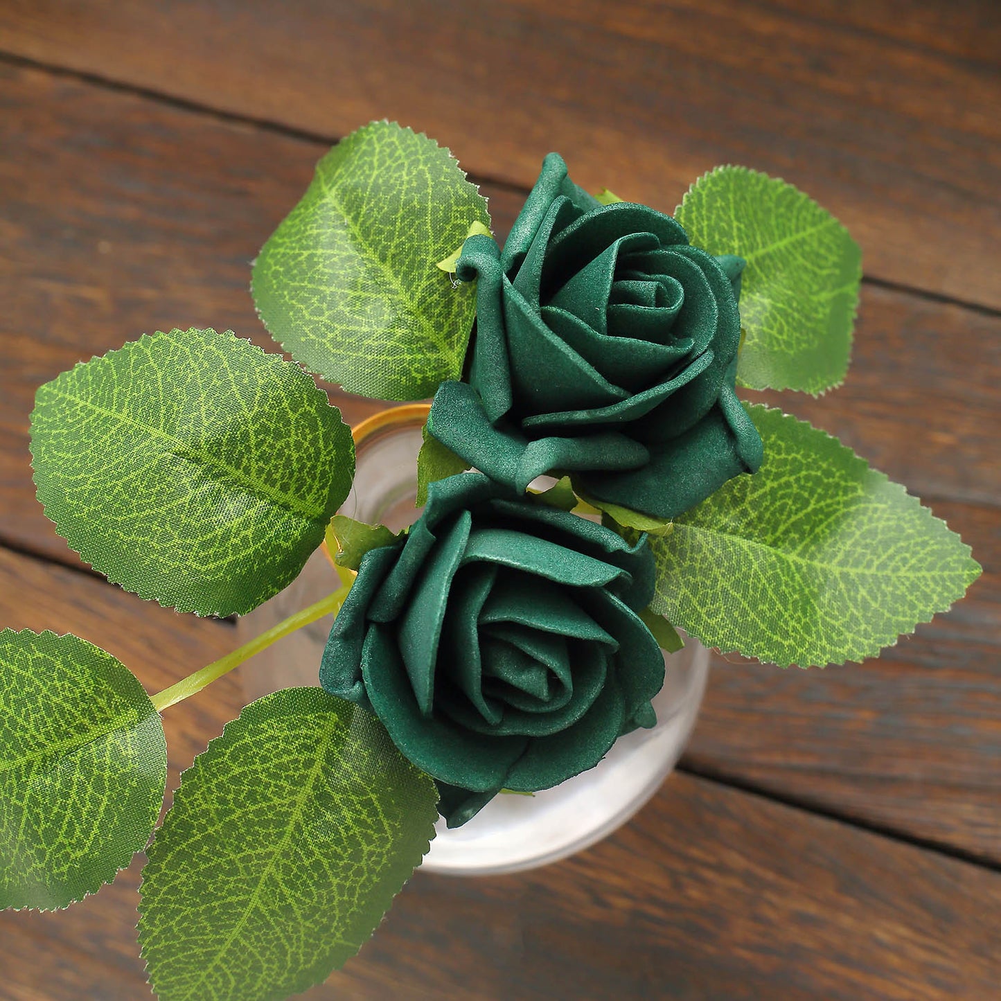 24 Roses | 2" Hunter Emerald Green Artificial Foam Flowers With Stem Wire and Leaves