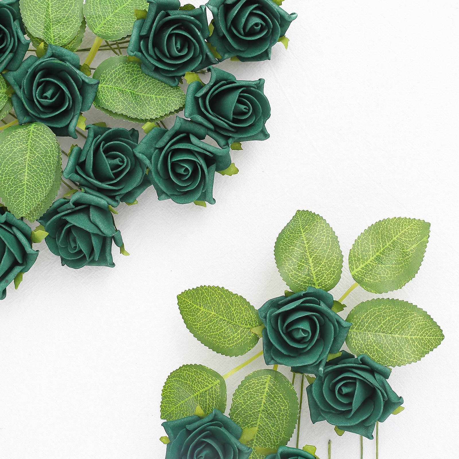 24 Roses | 2" Hunter Emerald Green Artificial Foam Flowers With Stem Wire and Leaves