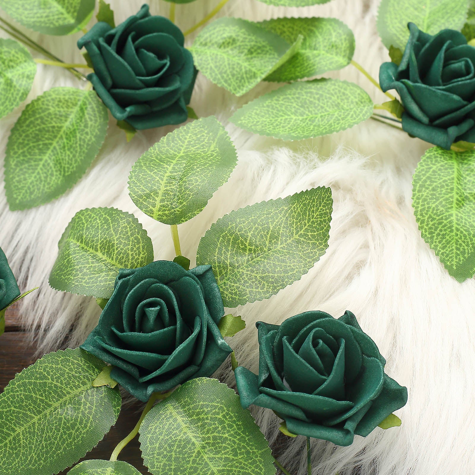 24 Roses | 2" Hunter Emerald Green Artificial Foam Flowers With Stem Wire and Leaves