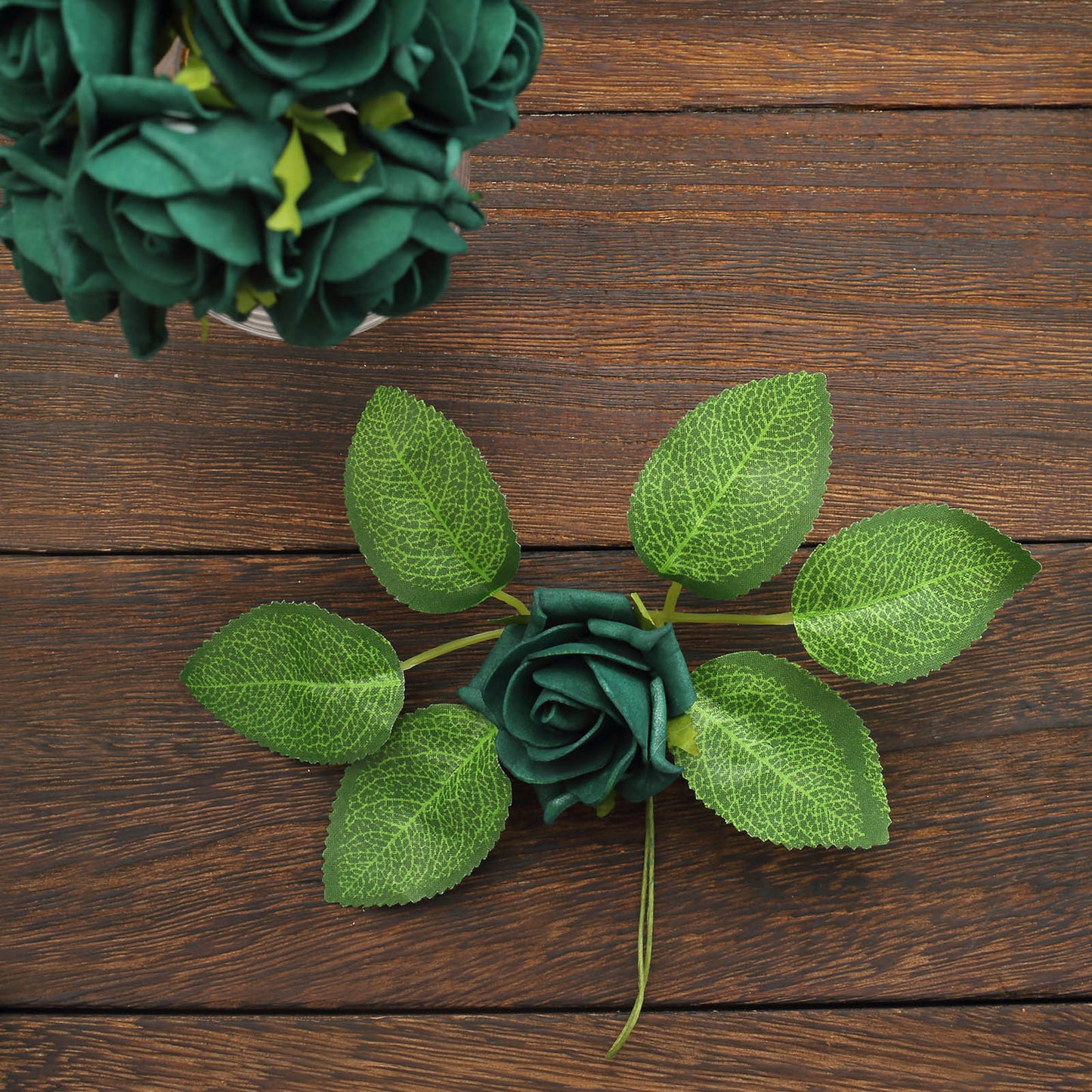 24 Roses | 2" Hunter Emerald Green Artificial Foam Flowers With Stem Wire and Leaves