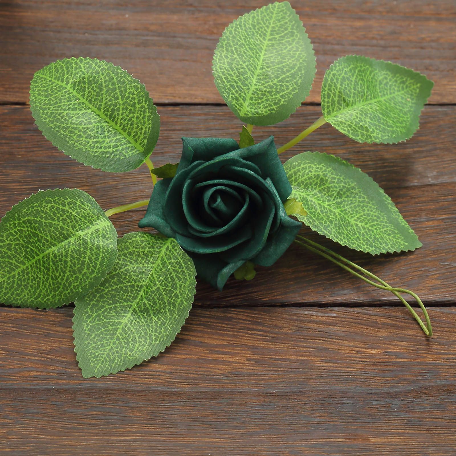 24 Roses | 2" Hunter Emerald Green Artificial Foam Flowers With Stem Wire and Leaves