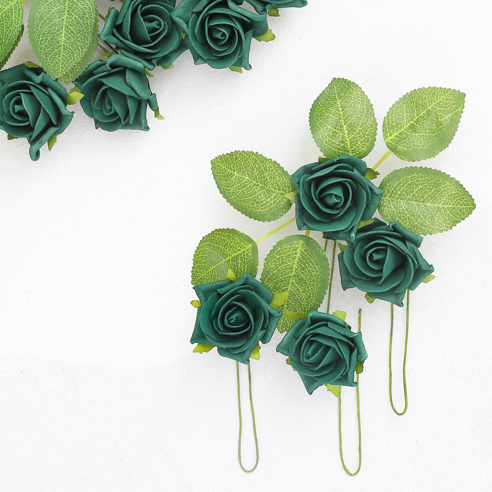 24 Roses | 2" Hunter Emerald Green Artificial Foam Flowers With Stem Wire and Leaves