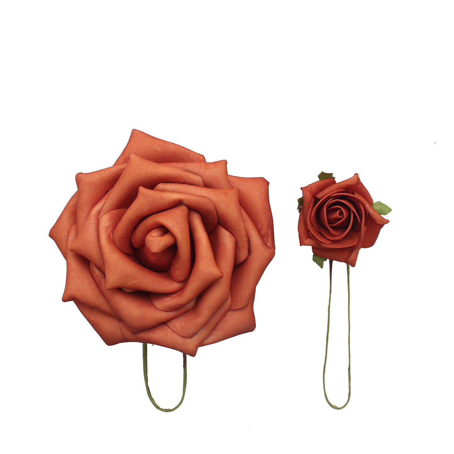 24 Roses 2" Terracotta (Rust) Artificial Foam Flowers With Stem Wire and Leaves#whtbkgd