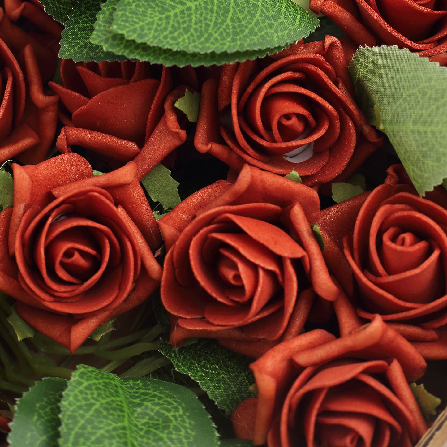 24 Roses 2" Terracotta (Rust) Artificial Foam Flowers With Stem Wire and Leaves