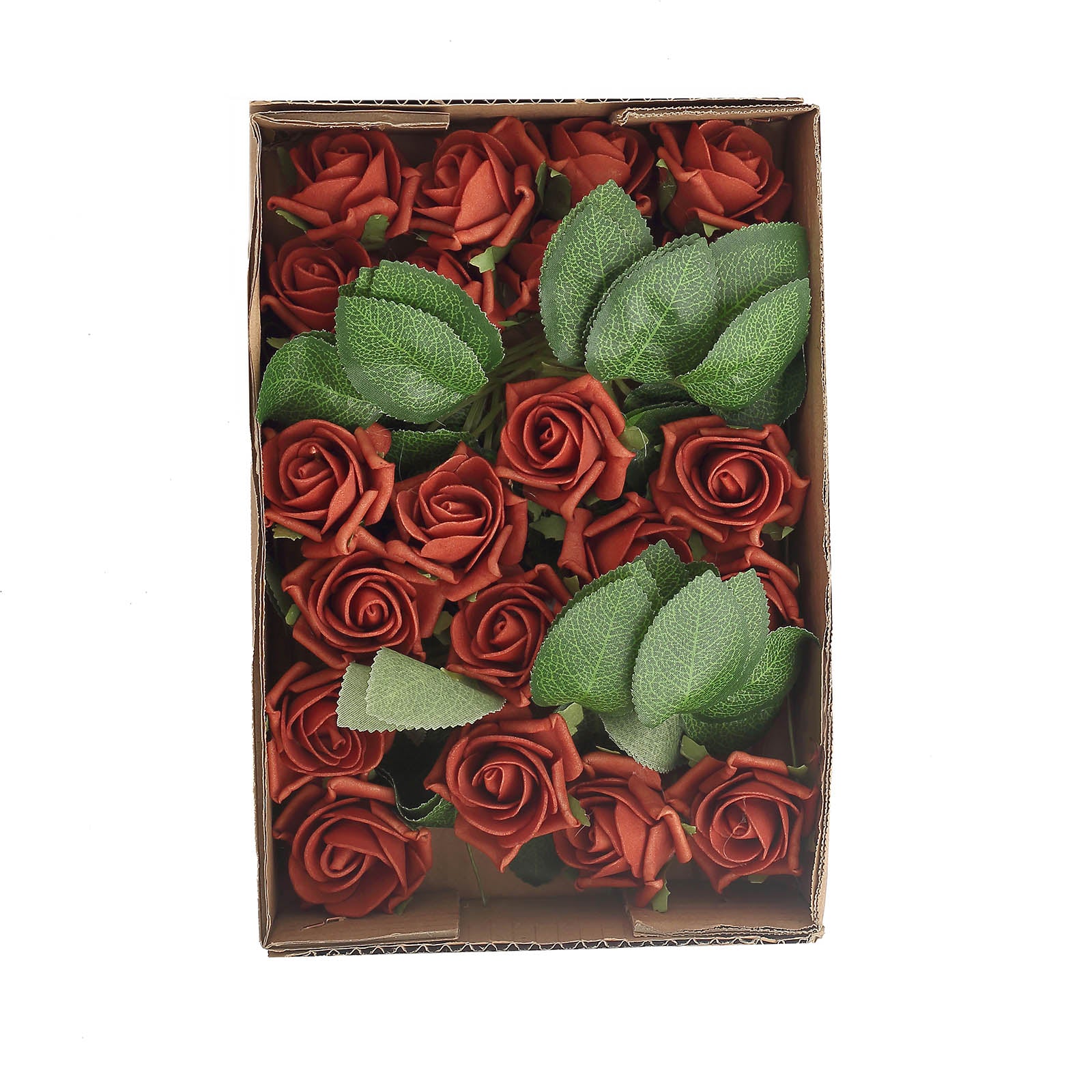 24 Roses 2" Terracotta (Rust) Artificial Foam Flowers With Stem Wire and Leaves