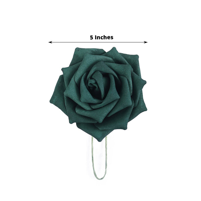 24 Roses | 5" Hunter Emerald Green Artificial Foam Flowers With Stem Wire and Leaves