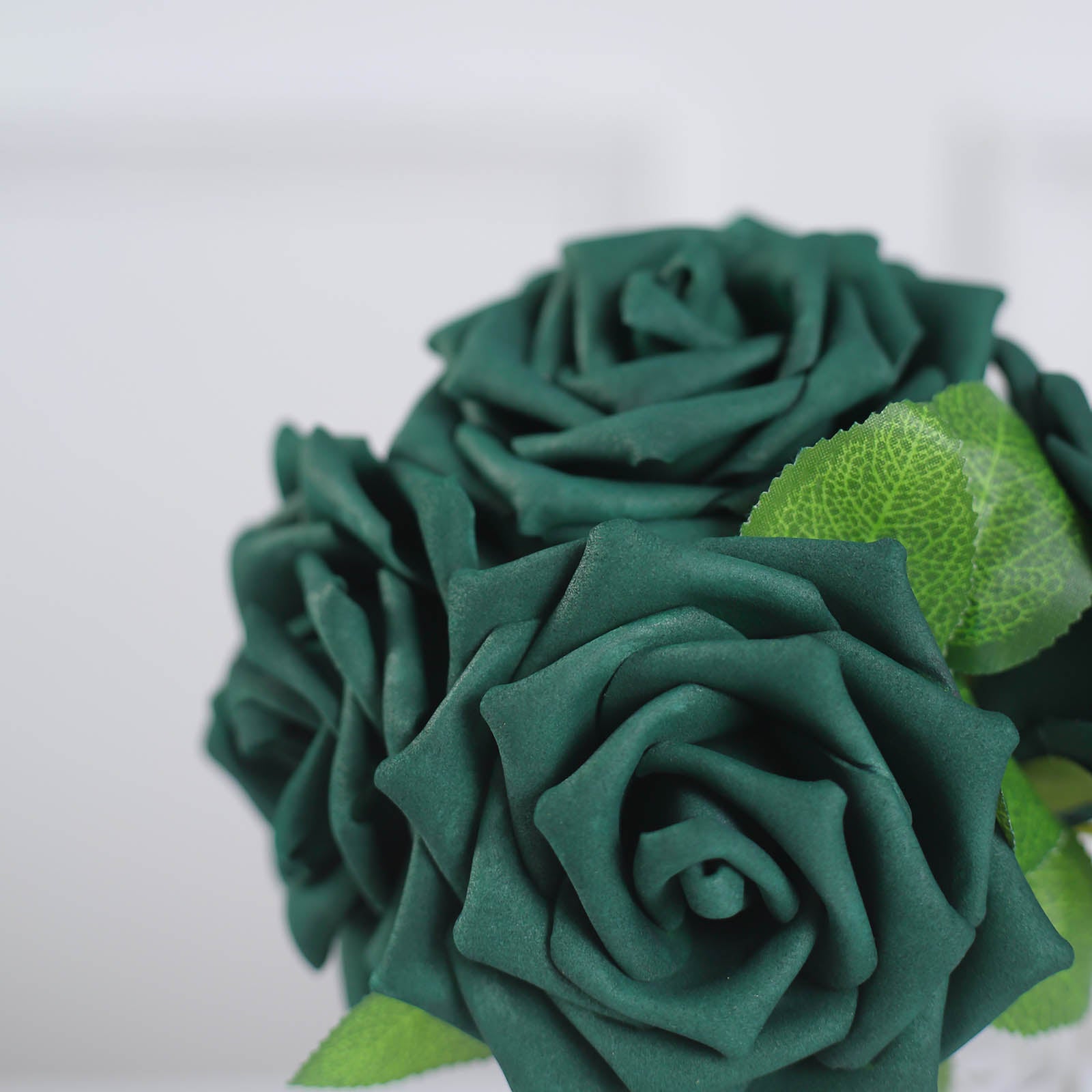 24 Roses | 5" Hunter Emerald Green Artificial Foam Flowers With Stem Wire and Leaves