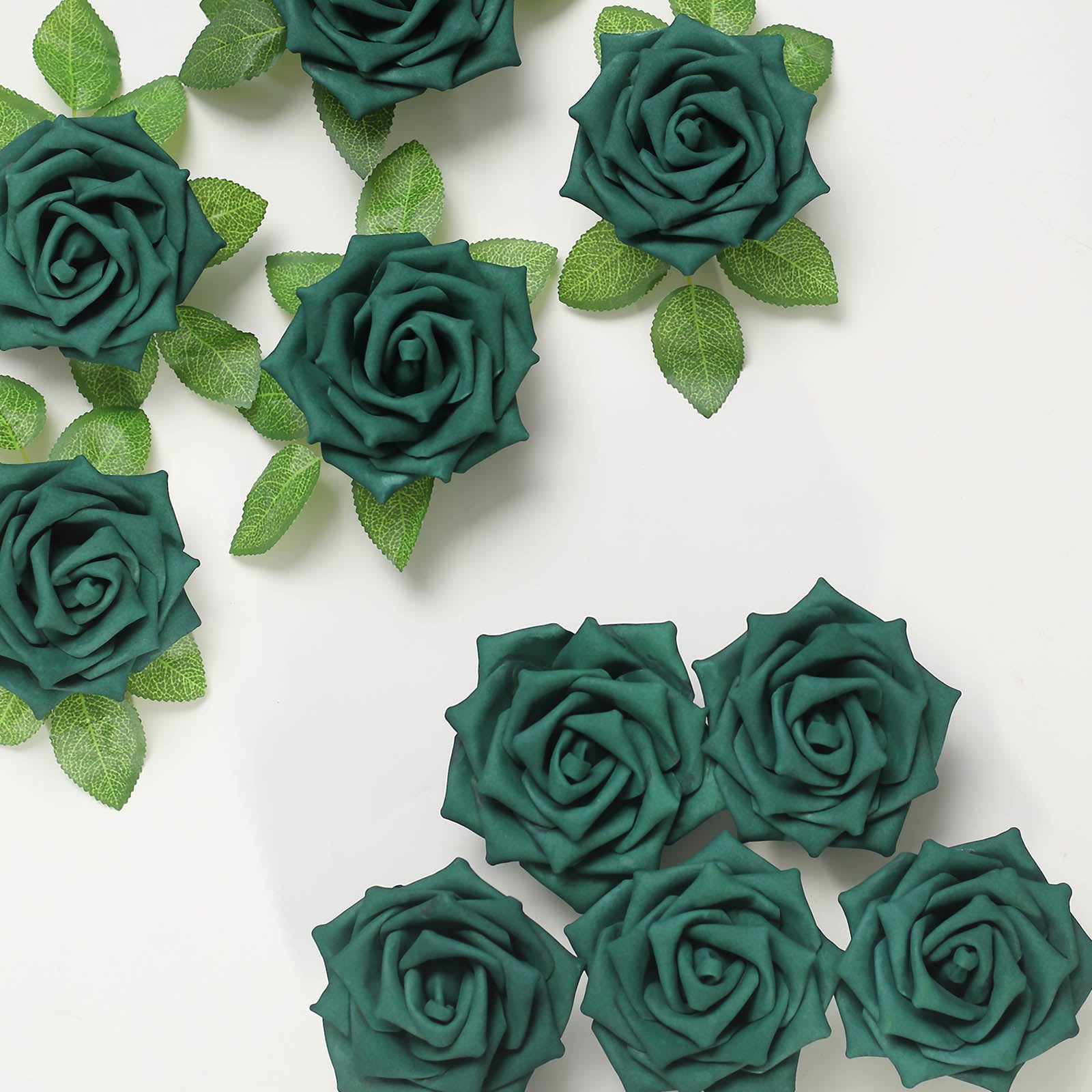 24 Roses | 5" Hunter Emerald Green Artificial Foam Flowers With Stem Wire and Leaves