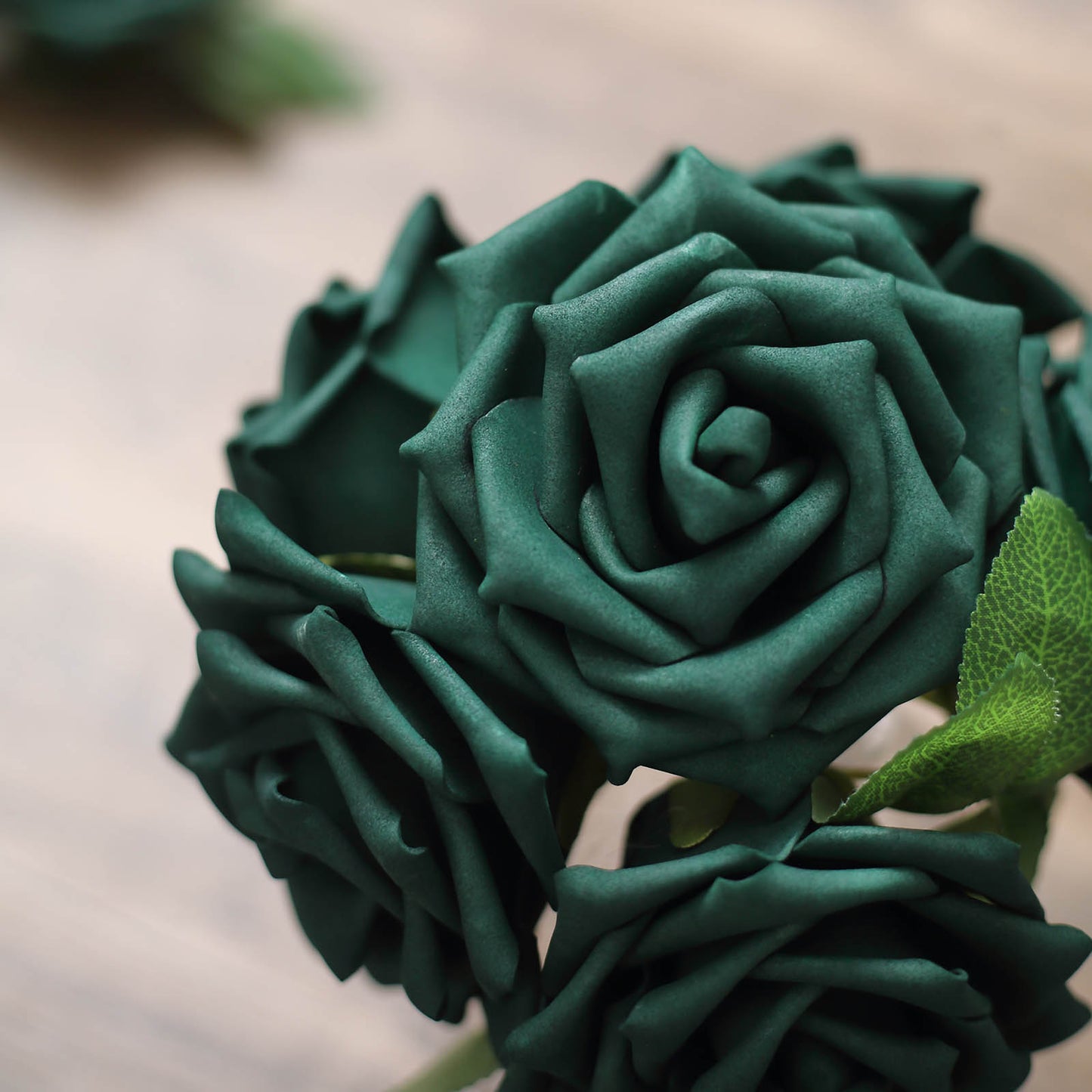 24 Roses | 5" Hunter Emerald Green Artificial Foam Flowers With Stem Wire and Leaves