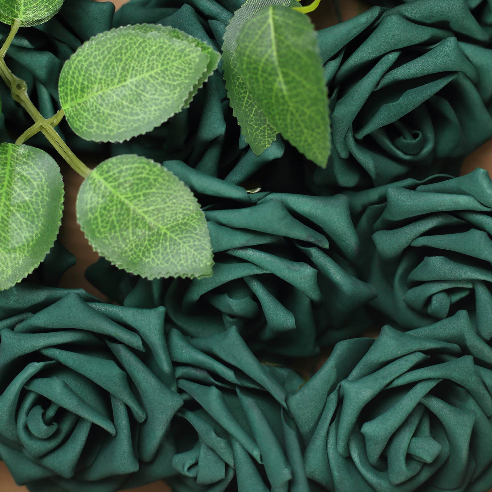 24 Roses | 5" Hunter Emerald Green Artificial Foam Flowers With Stem Wire and Leaves