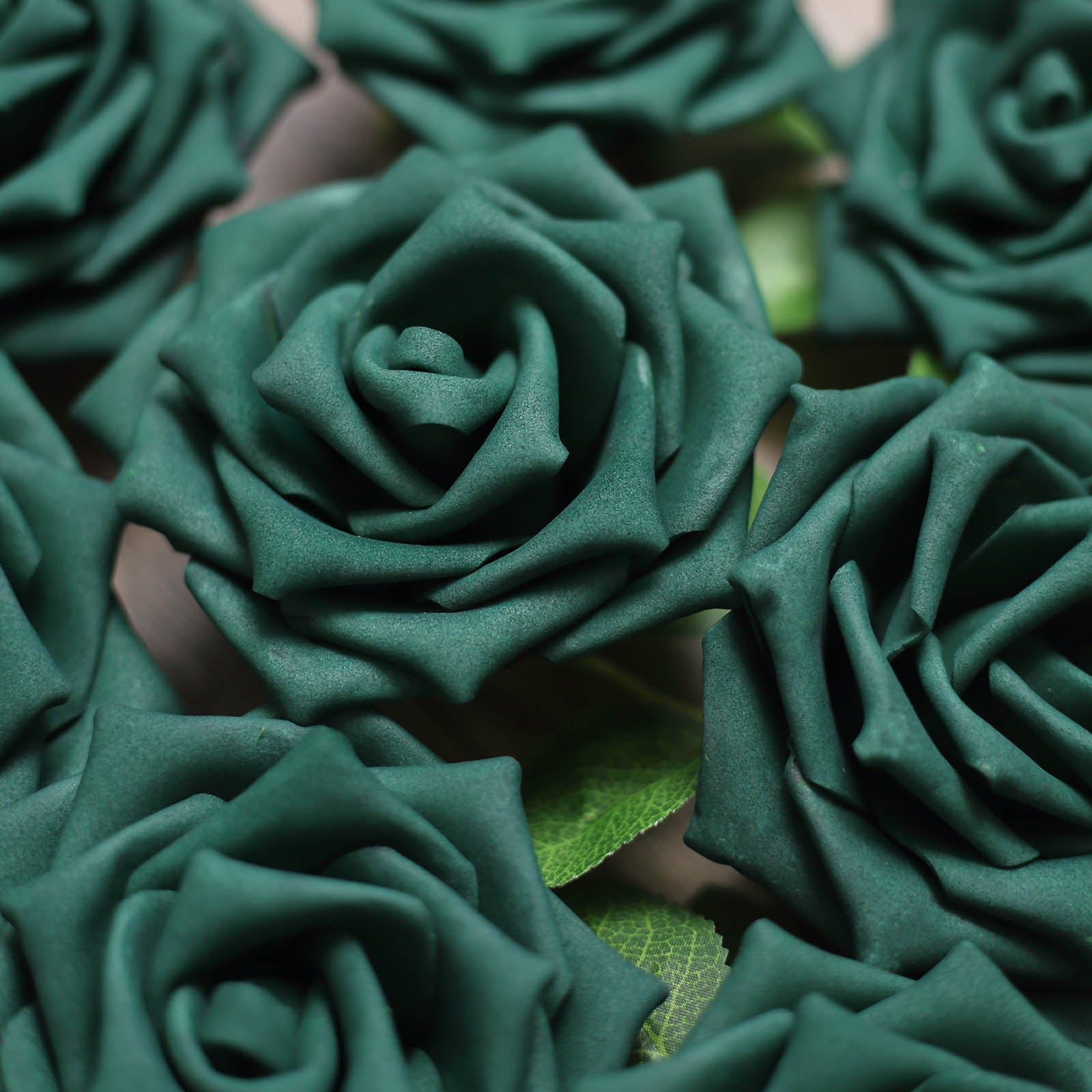 24 Roses | 5" Hunter Emerald Green Artificial Foam Flowers With Stem Wire and Leaves