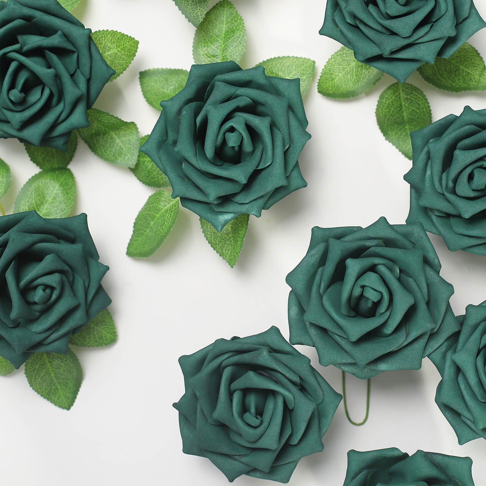 24 Roses | 5" Hunter Emerald Green Artificial Foam Flowers With Stem Wire and Leaves