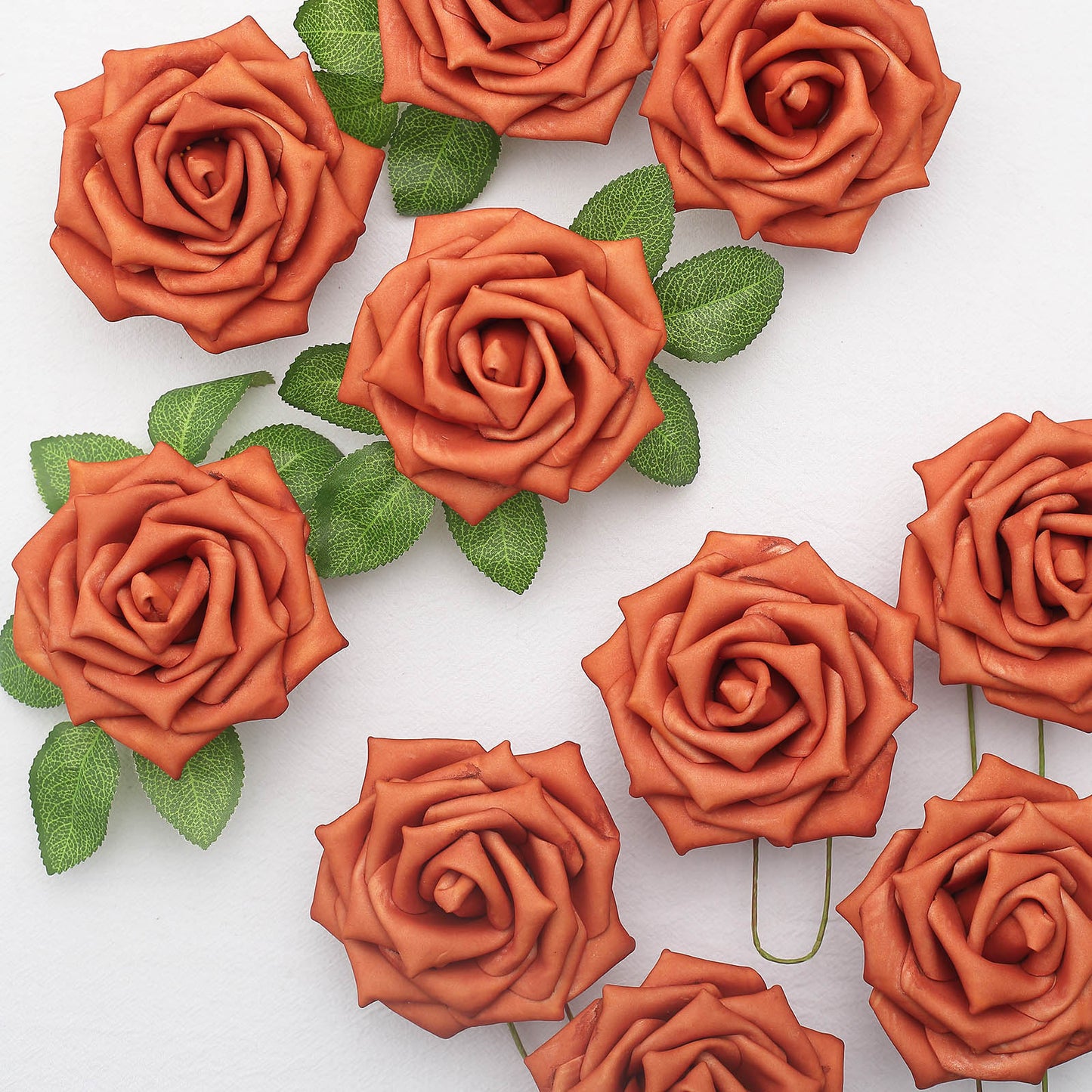 24 Roses 5" Terracotta (Rust) Artificial Foam Flowers With Stem Wire and Leaves