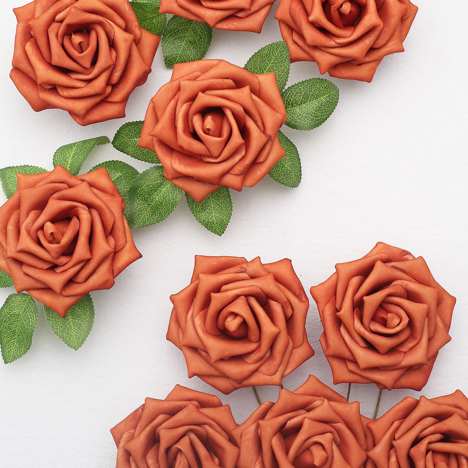 24 Roses 5" Terracotta (Rust) Artificial Foam Flowers With Stem Wire and Leaves