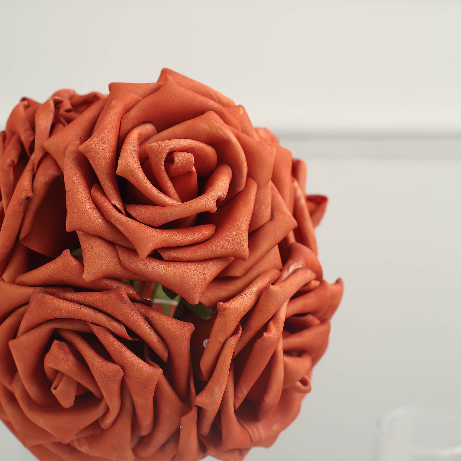 24 Roses 5" Terracotta (Rust) Artificial Foam Flowers With Stem Wire and Leaves