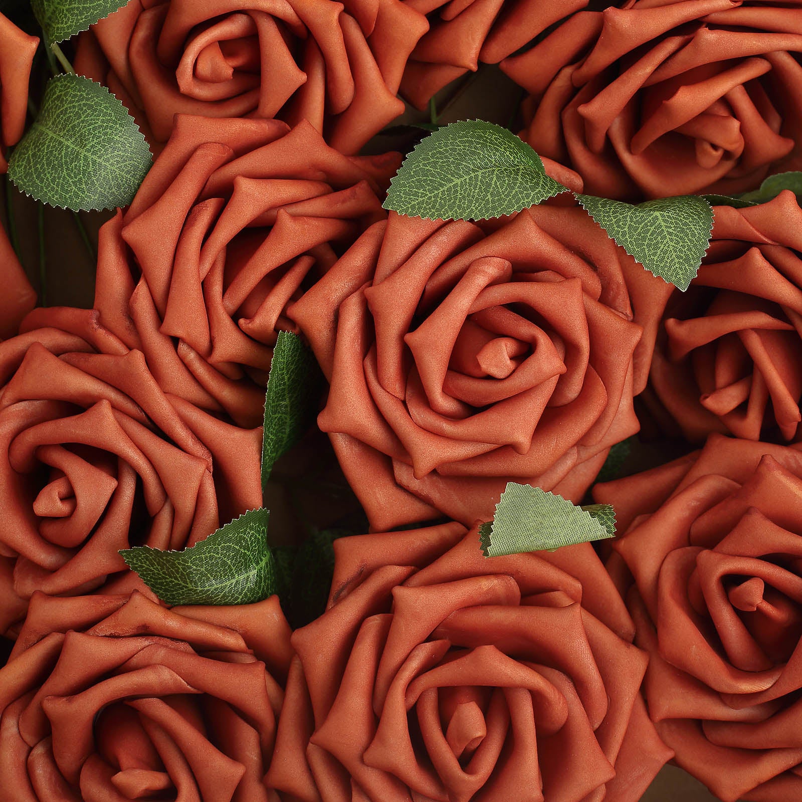 24 Roses 5" Terracotta (Rust) Artificial Foam Flowers With Stem Wire and Leaves