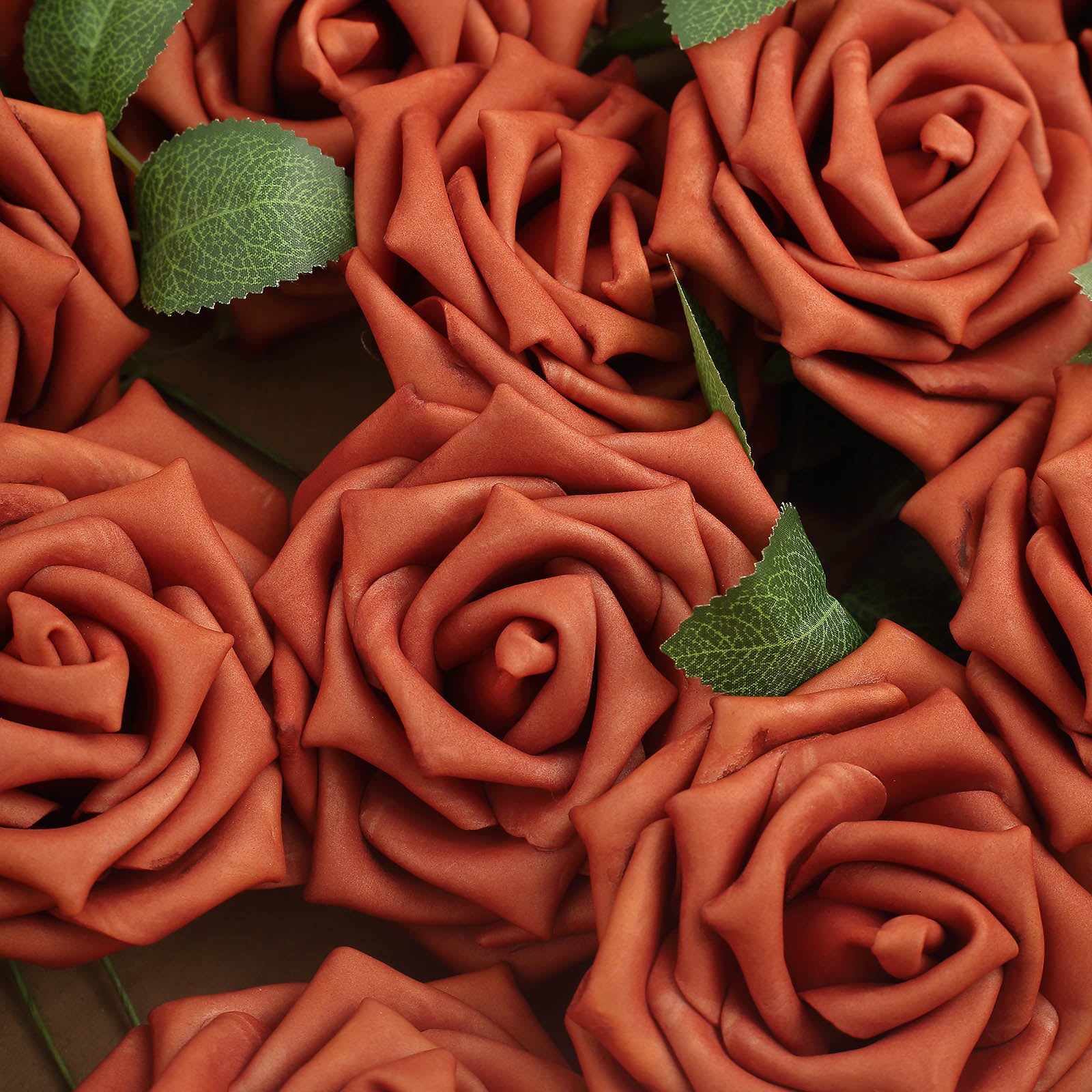 24 Roses 5" Terracotta (Rust) Artificial Foam Flowers With Stem Wire and Leaves