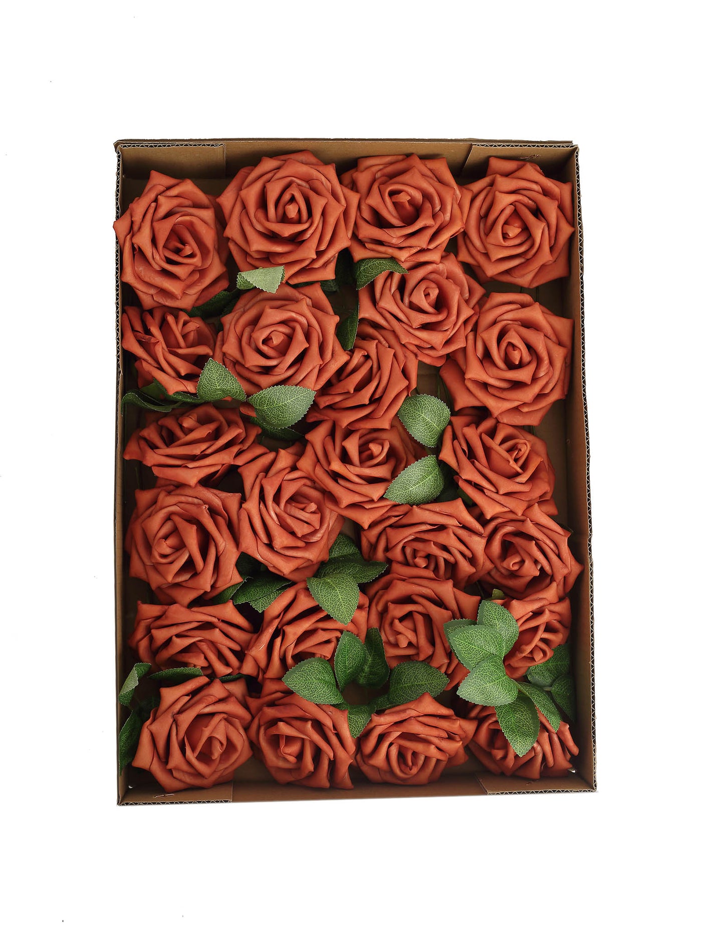 24 Roses 5" Terracotta (Rust) Artificial Foam Flowers With Stem Wire and Leaves