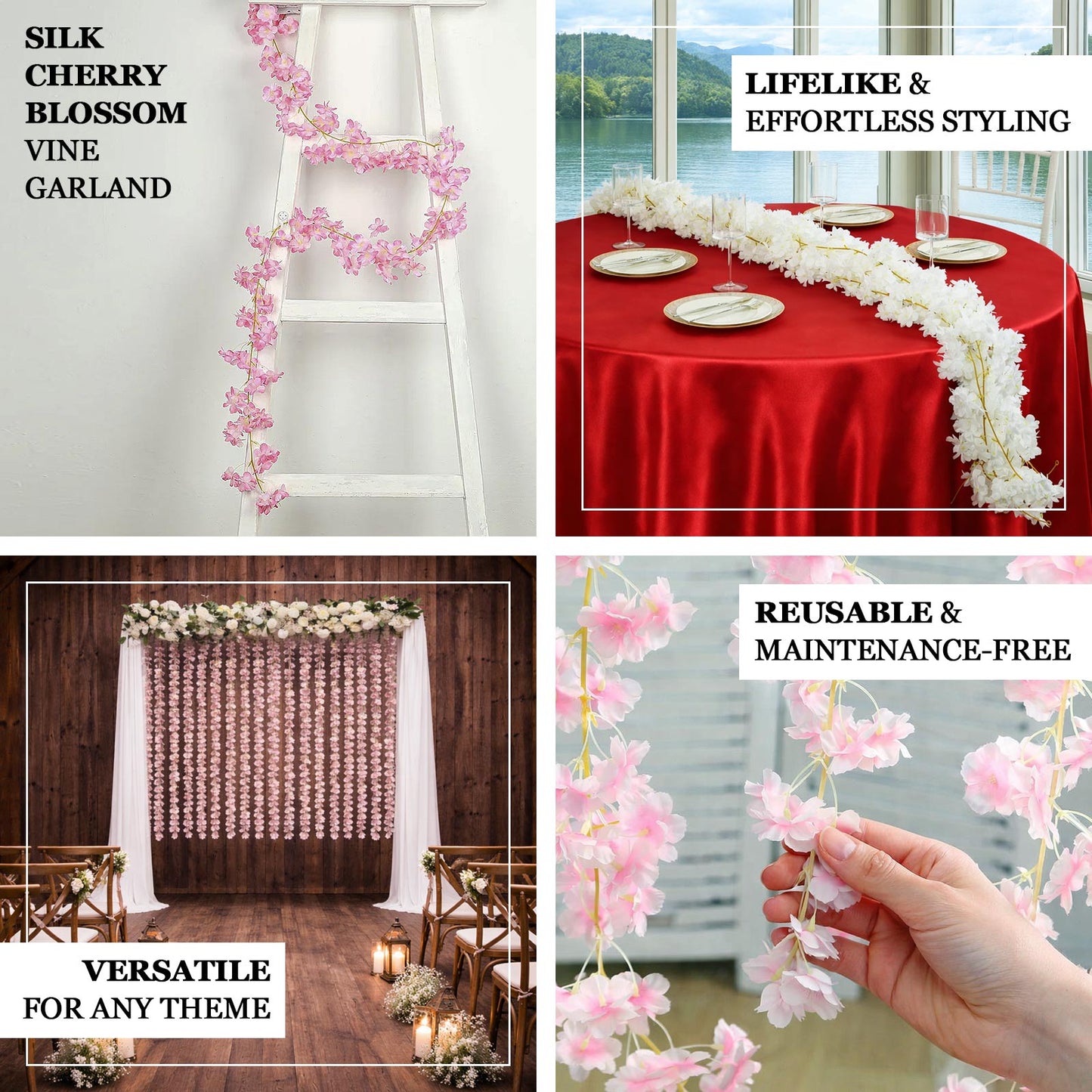 Pink artificial cherry blossom floral garland, 6ft silk flower hanging vines.