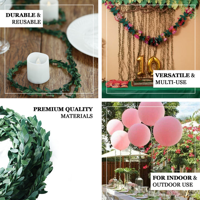 18ft flexible green artificial leaf garland for indoor and outdoor use.