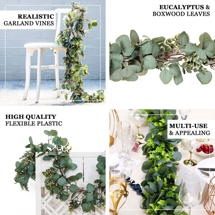 6.5ft | Frosted Green Artificial Silk Eucalyptus Leaf Garland Vine