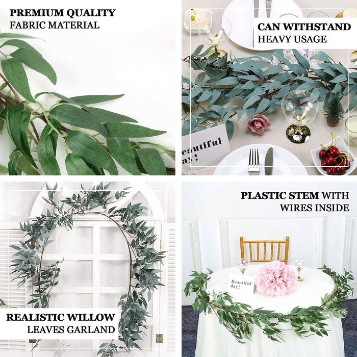 Frosted green real touch artificial willow leaf garland, flexible vine.