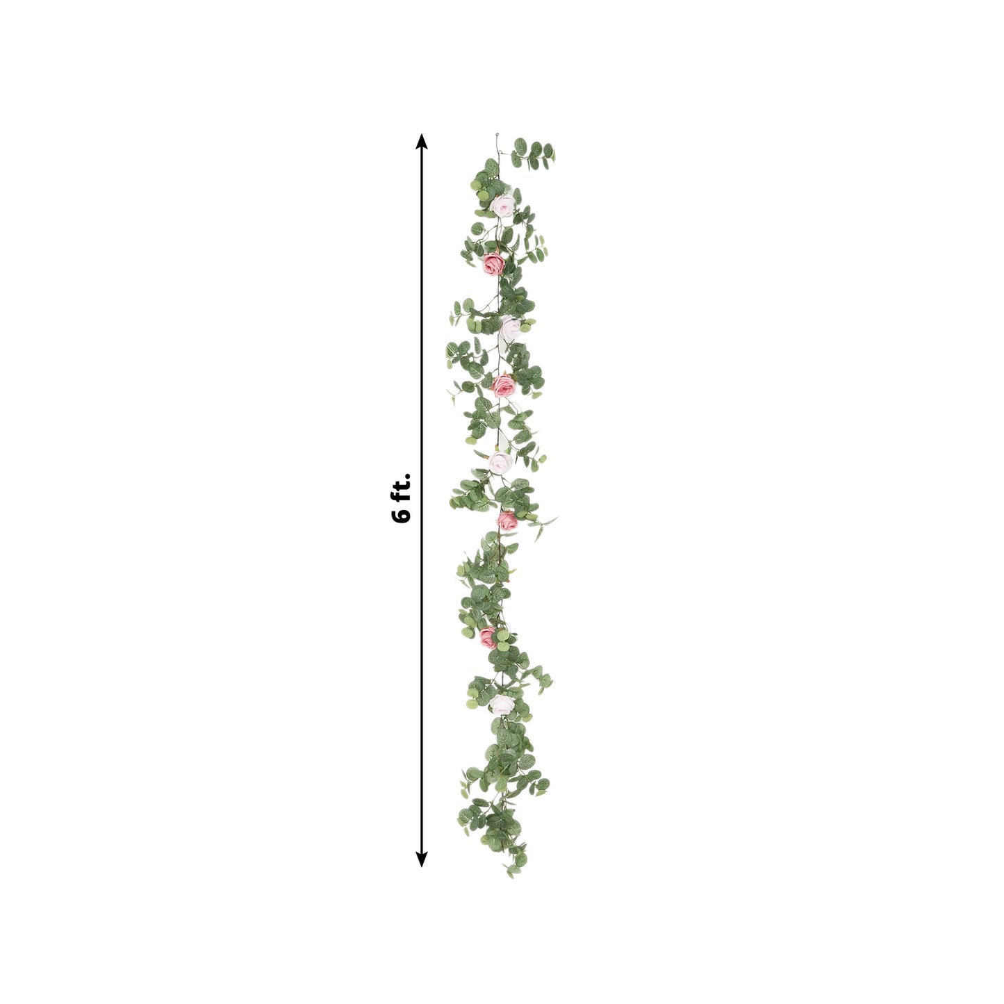 6ft Eucalyptus garland with blush silk roses – faux greenery vine