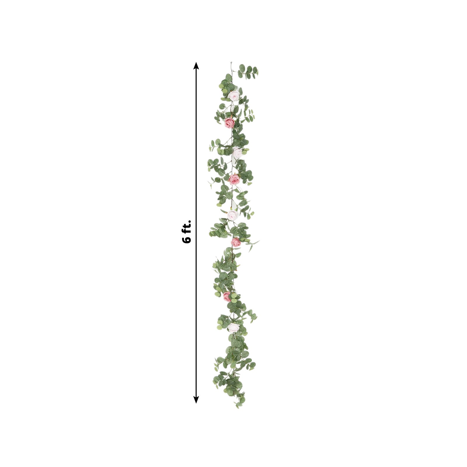 6ft Eucalyptus garland with blush silk roses – faux greenery vine