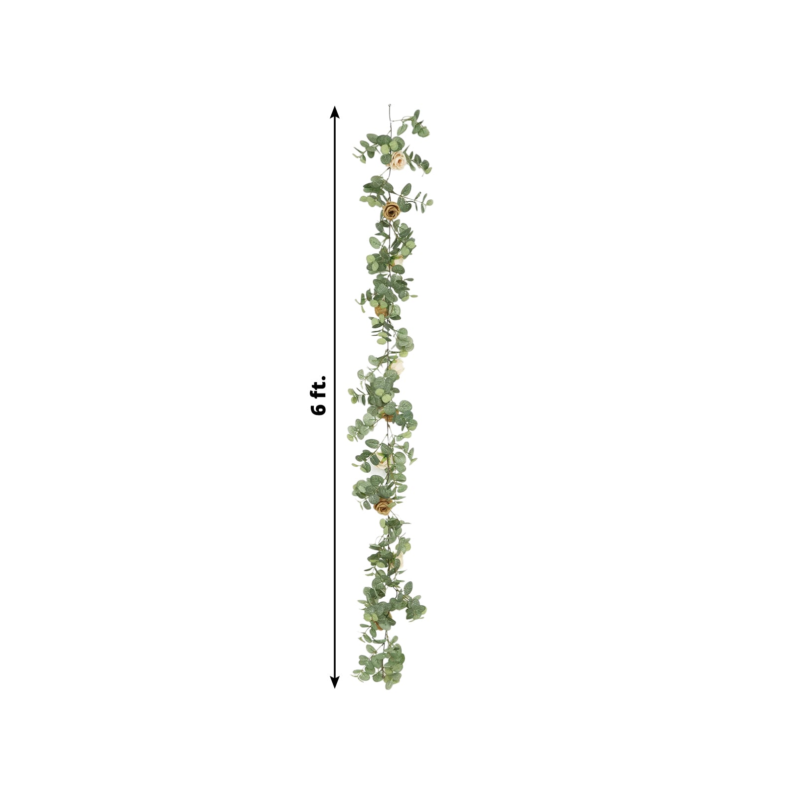 6ft artificial eucalyptus garland with cream and gold roses.