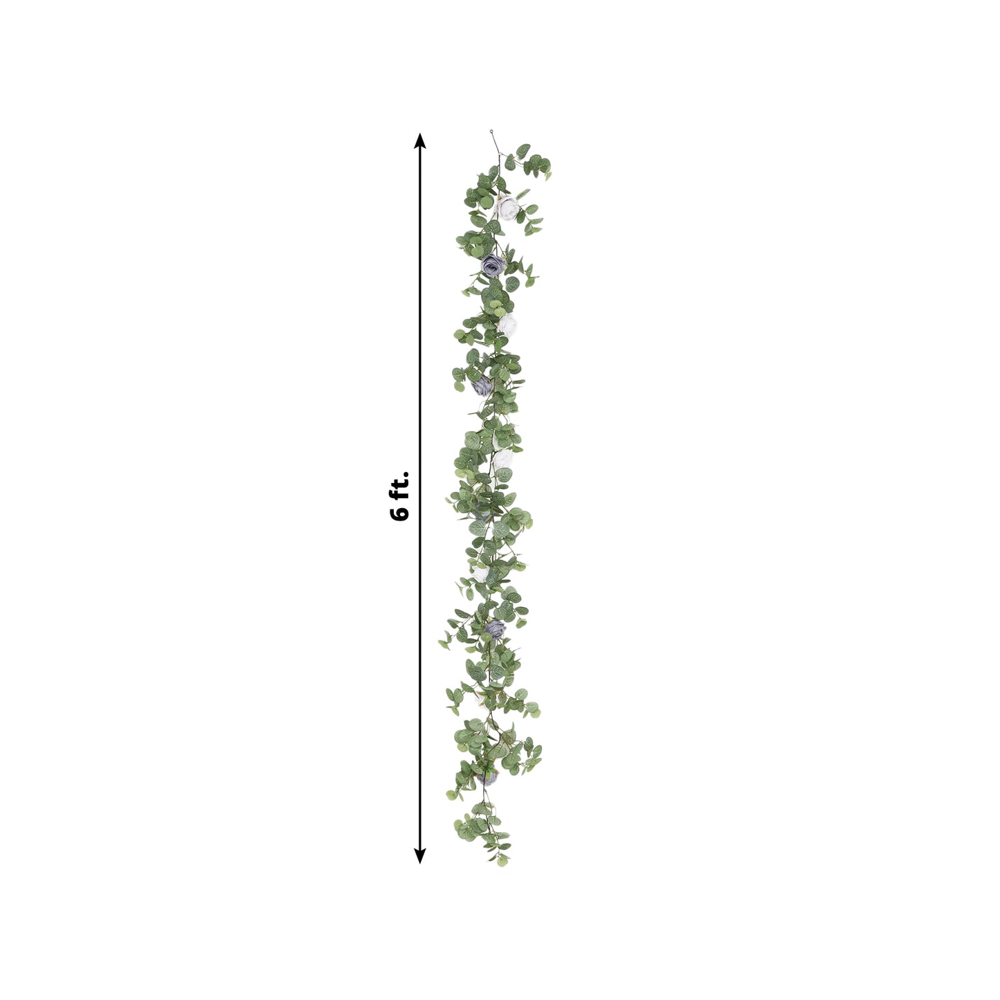 6ft artificial eucalyptus garland with lavender silk roses, faux greenery vine