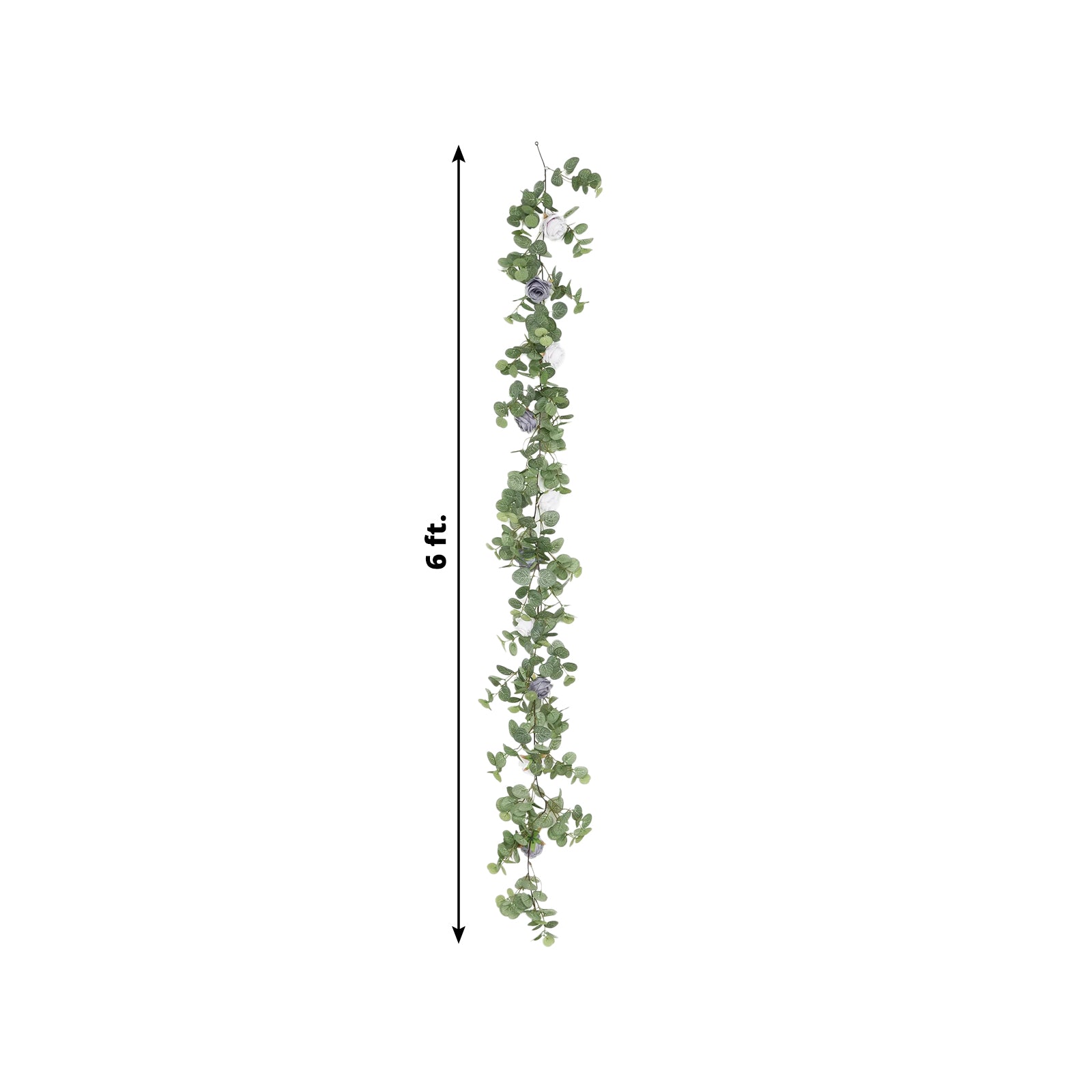 6ft artificial eucalyptus garland with lavender silk roses, faux greenery vine