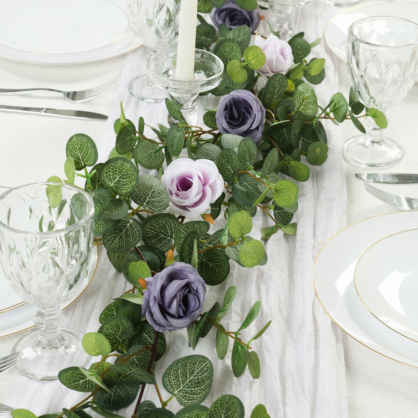 6ft Artificial Eucalyptus Garland with Lavender Roses – Faux Greenery Vine