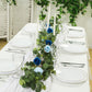 6ft Artificial Eucalyptus Garland with Royal Blue/Light Blue Silk Roses – Faux Greenery Vine