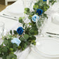 6ft Artificial Eucalyptus Garland with Royal Blue/Light Blue Silk Roses – Faux Greenery Vine