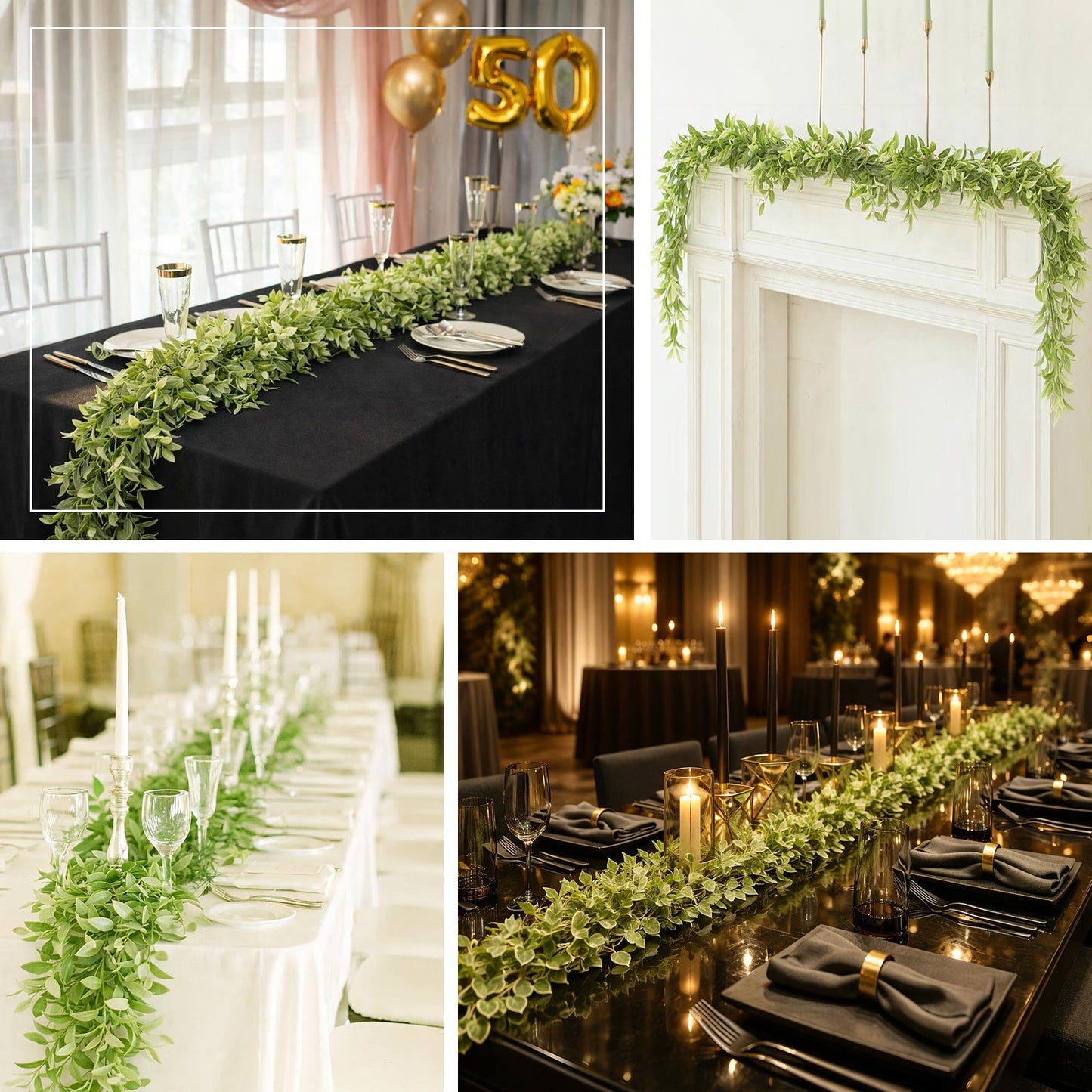 6.5ft green artificial wandering peperomia leaf garland for table decoration.