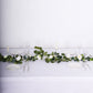 5.5ft Artificial Eucalyptus Leaf Hanging Vines With 7 White Rose Flower Heads, Floral Greenery Table Garland
