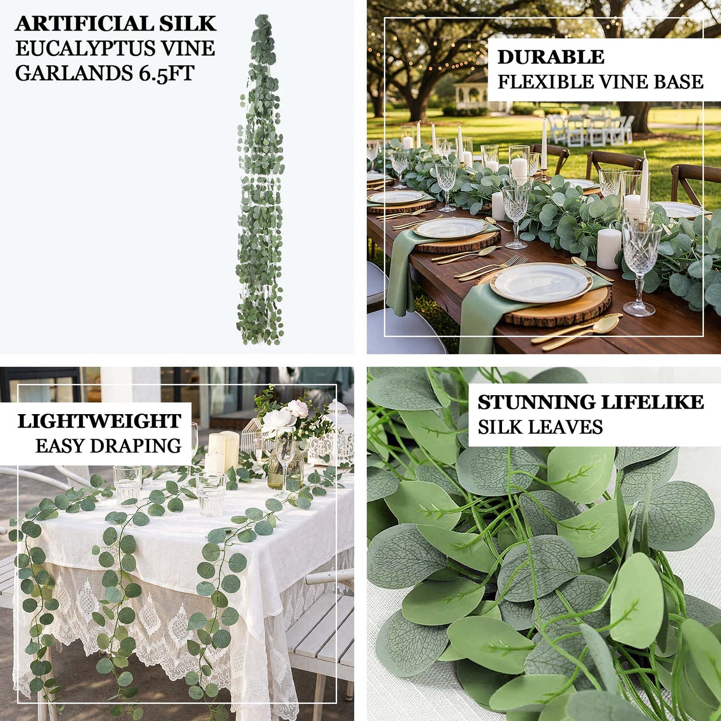 Green artificial eucalyptus leaves garland, 6.5ft, ideal for wedding and party decor.