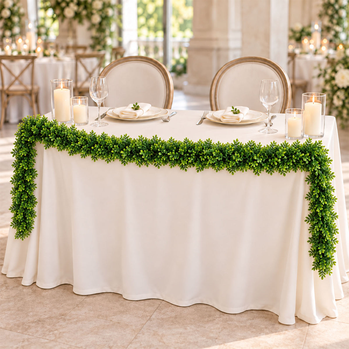 6ft Artificial Boxwood Garland – Faux Greenery Vine for Wedding Arch & Table Décor