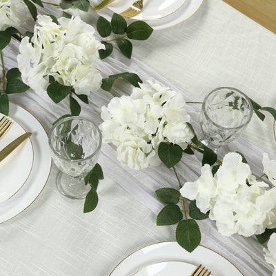 Artificial Hydrangea Garland – 5.5ft Ivory Silk Flower Vine with Greenery
