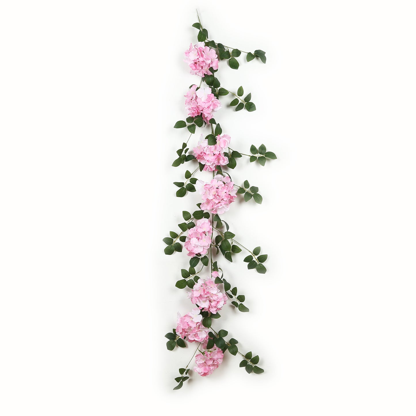 2-Pack Pink Artificial Hydrangea Garland 5.5ft – Artificial Silk Floral Vine with Green Leaves
