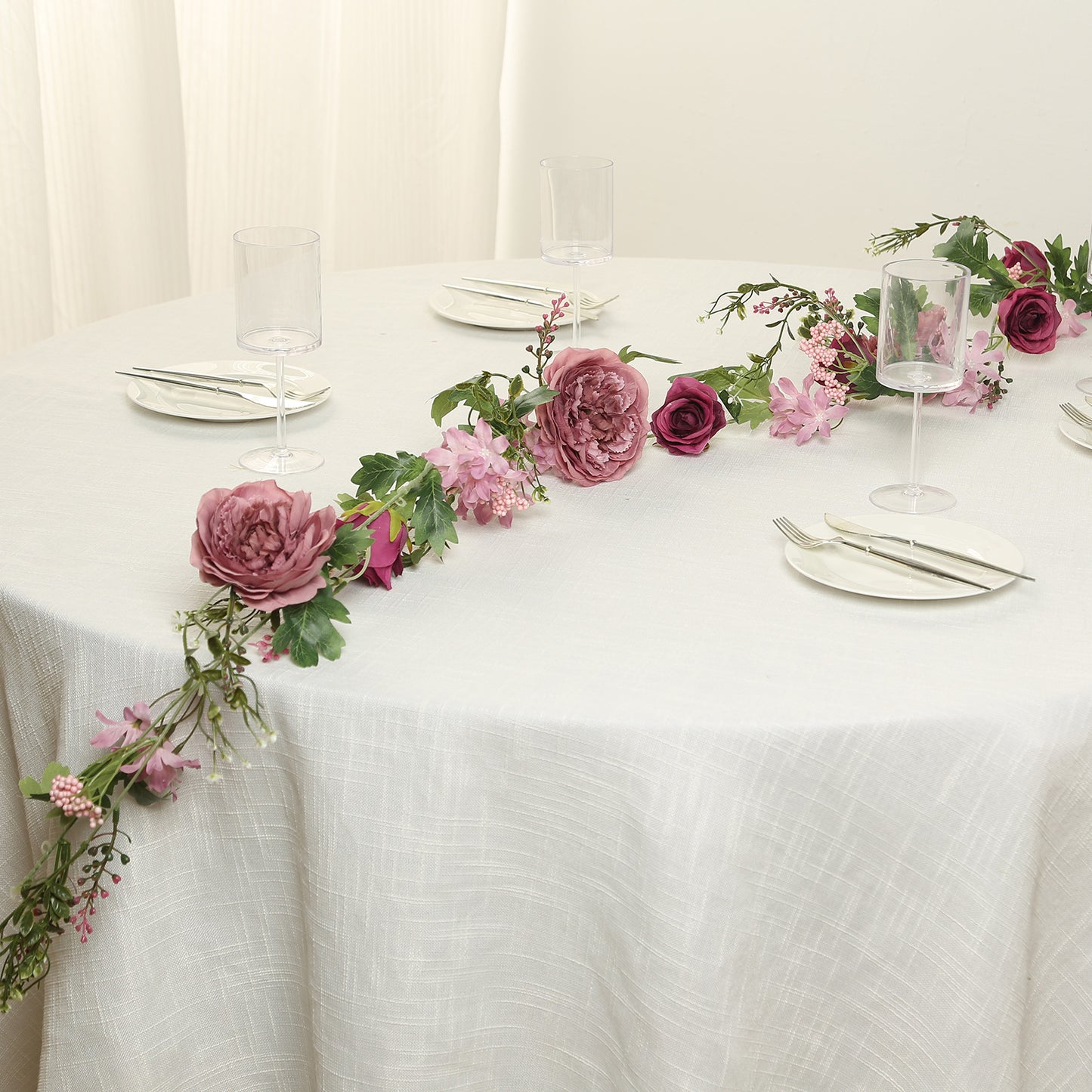 6ft Dusty Rose Silk Rose Peony Flower Garland, Mixed Floral Greenery Garland Artificial Hanging Vine