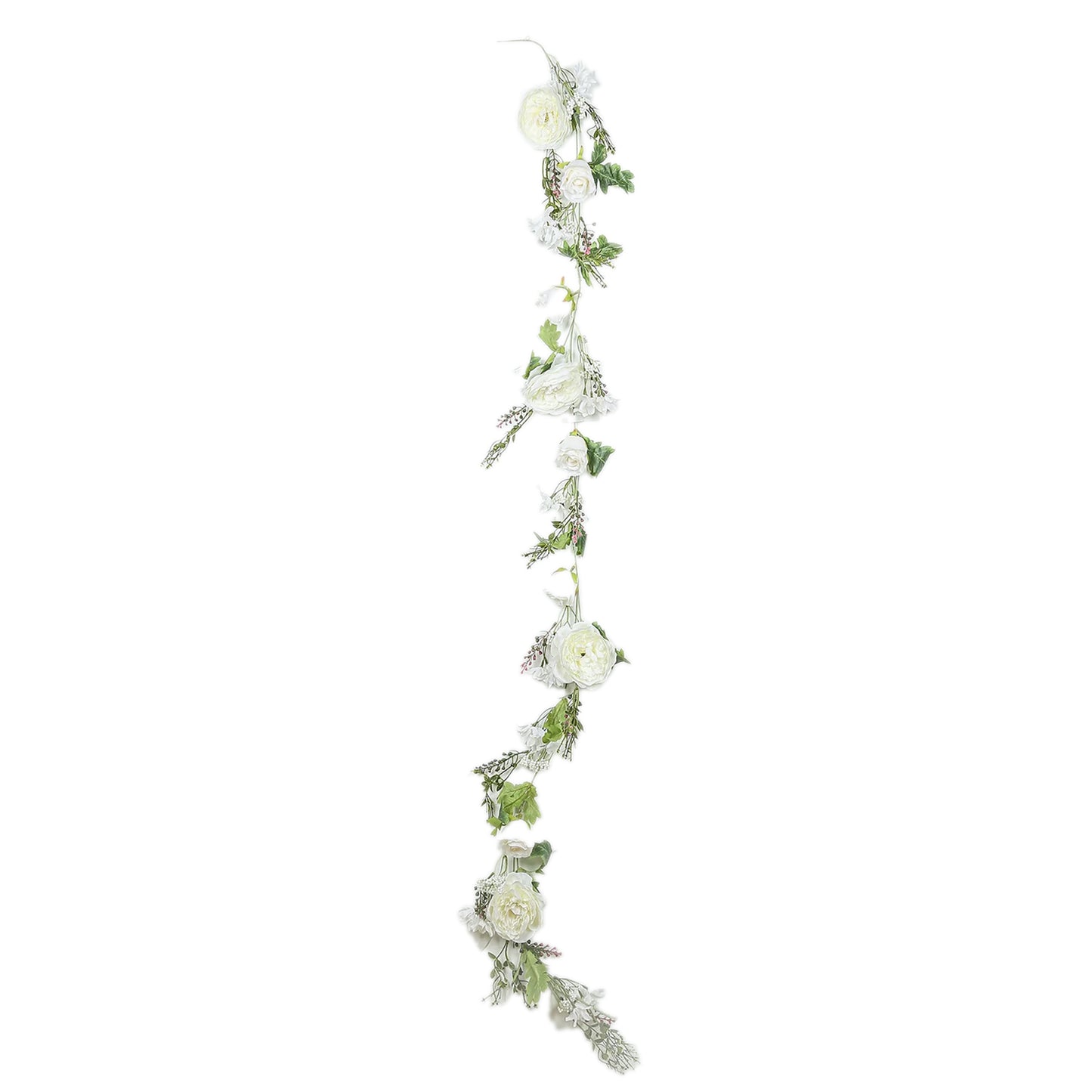 6ft White Silk Rose Peony Flower Garland, Mixed Floral Greenery Garland Artificial Hanging Vine
