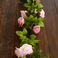 Blush dusty rose artificial silk flower garland with mini rose vines.