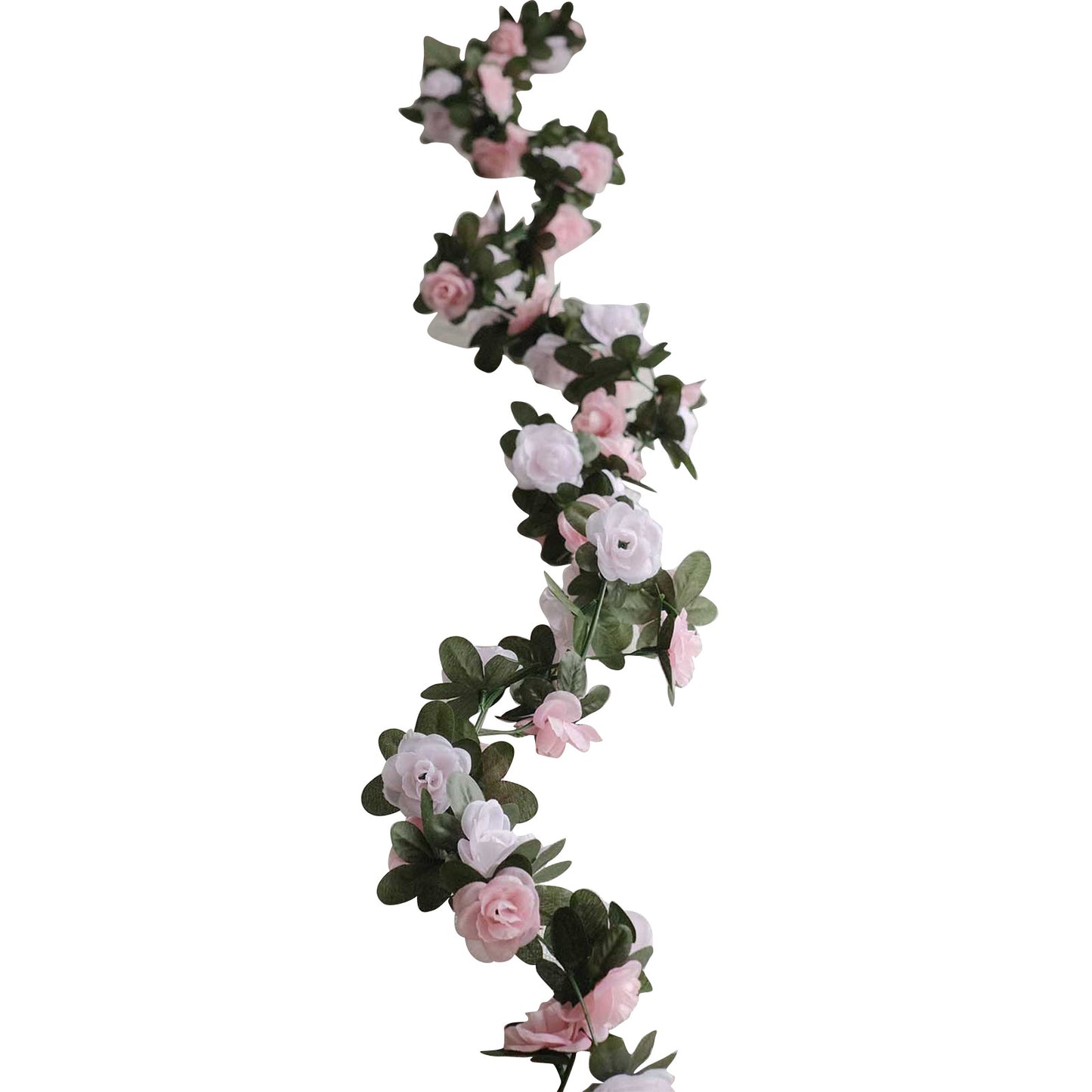 Blush dusty rose artificial silk flower garland with mini rose vines.