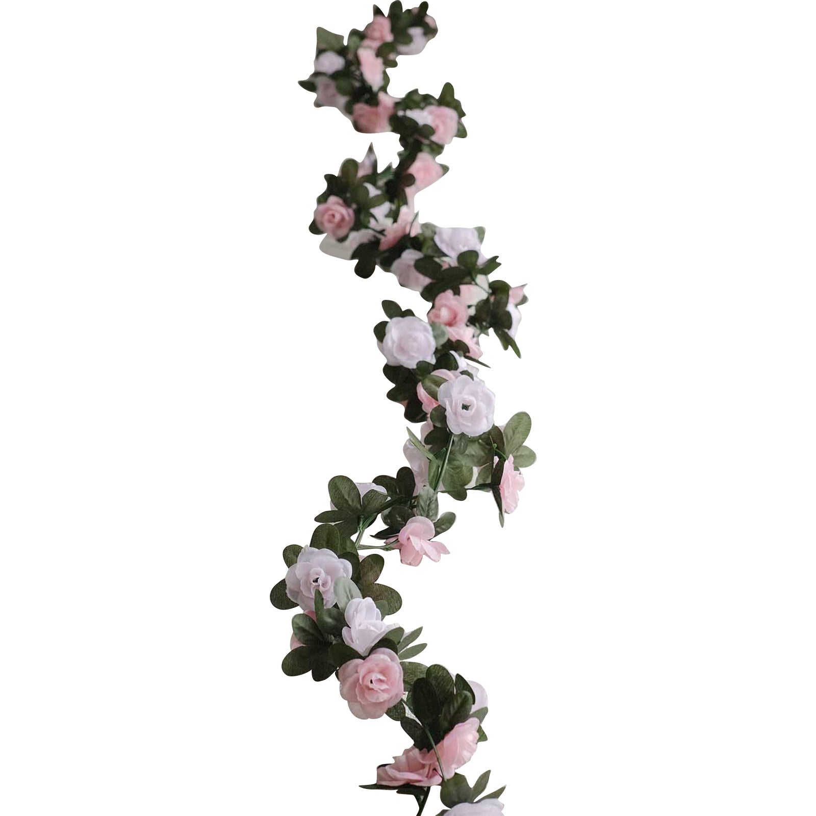 Blush dusty rose artificial silk flower garland with mini rose vines.