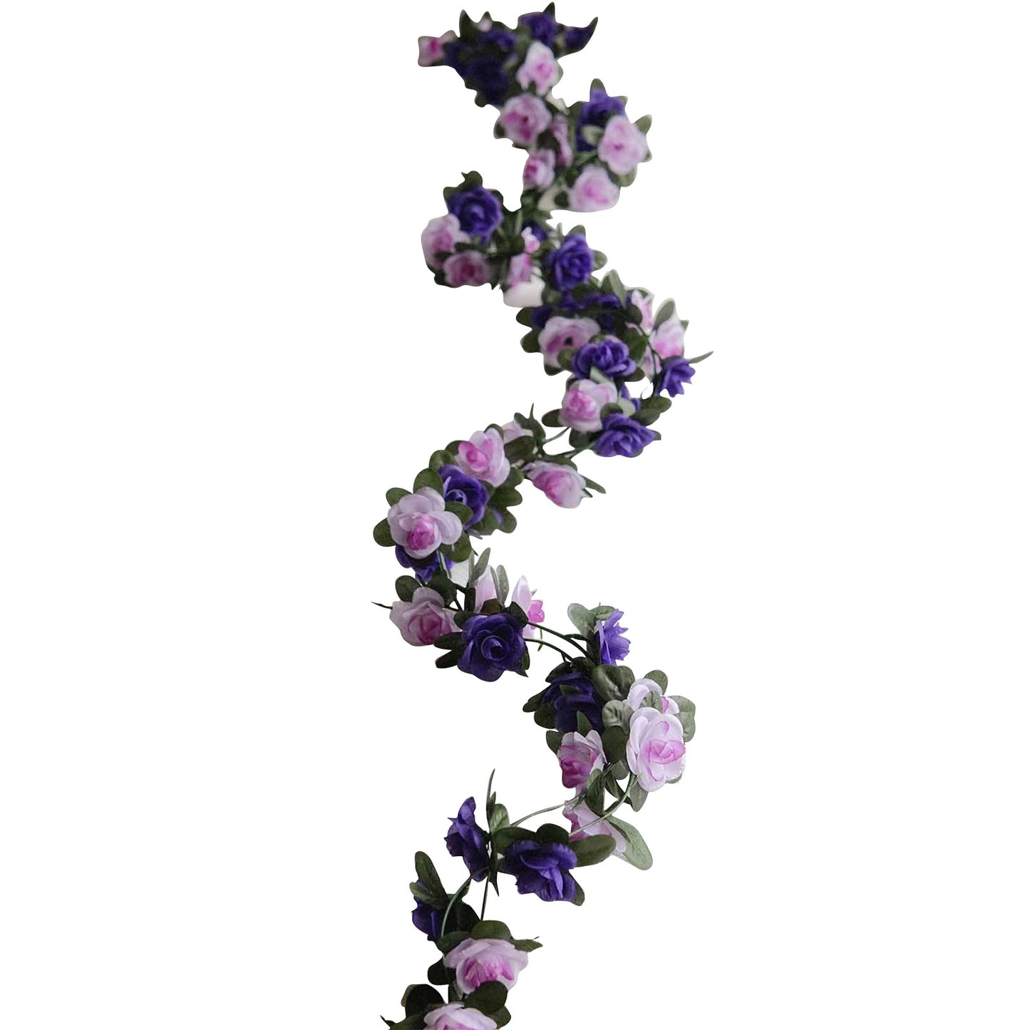 Lavender purple artificial silk flower garland with mini rose vines.