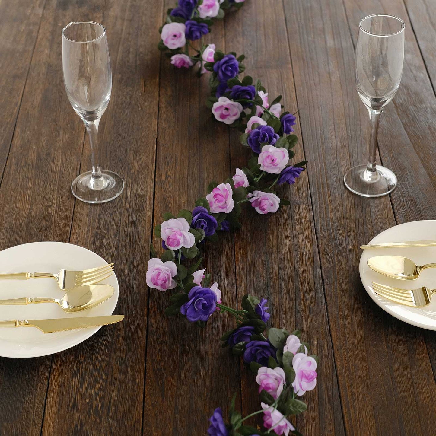 8ft lavender purple artificial silk flower garland with mini rose vines.