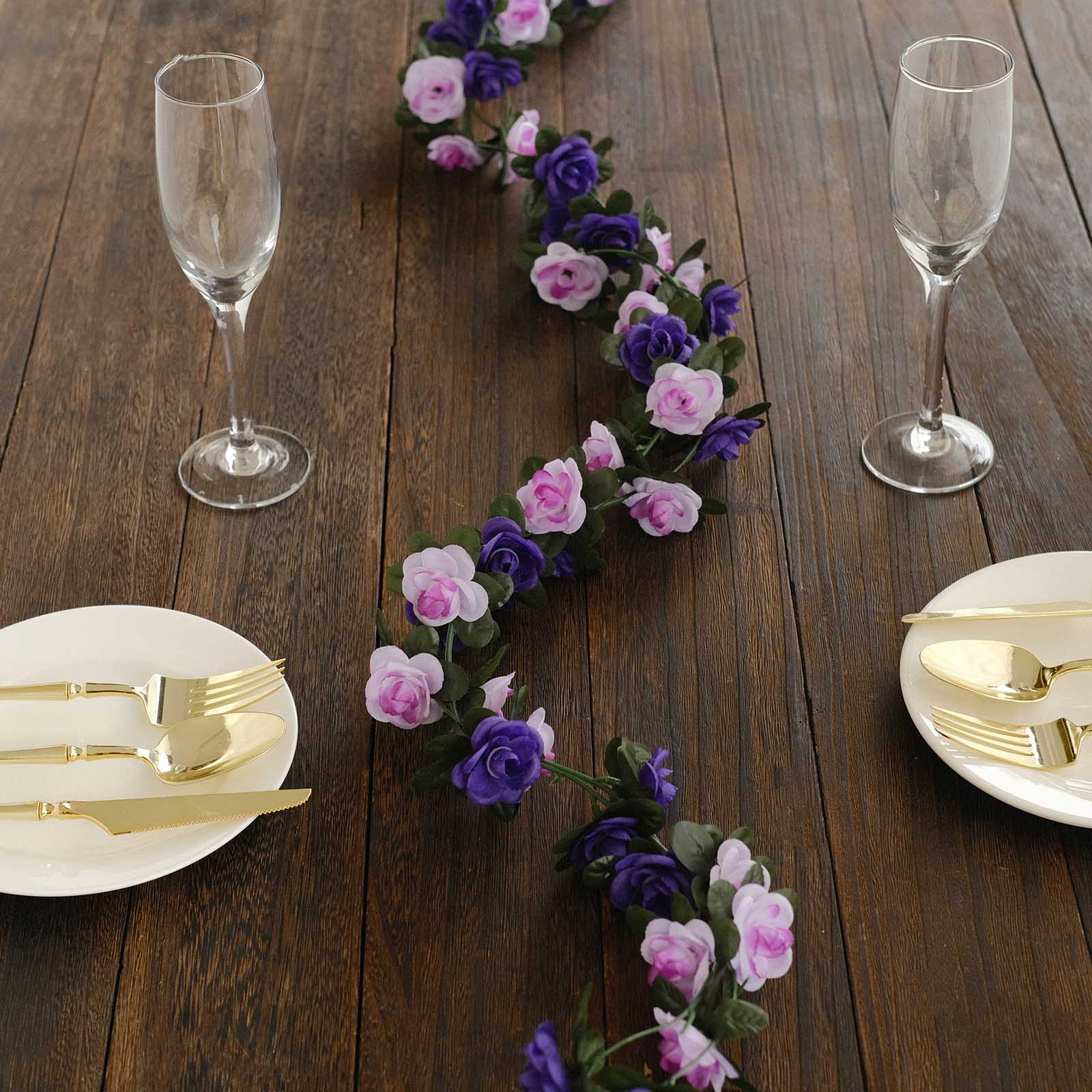 8ft lavender purple artificial silk flower garland with mini rose vines.