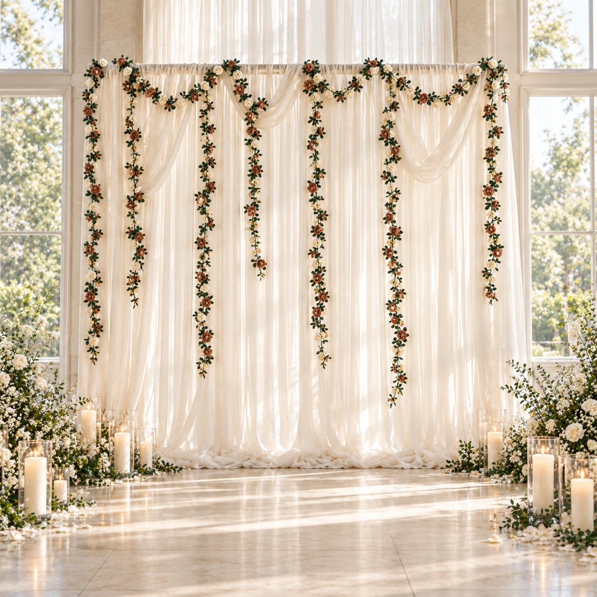 2 Pack 8ft Artificial Silk Flower Garland Mini Rose Vines with 45 Flower Heads - Natural & Ivory