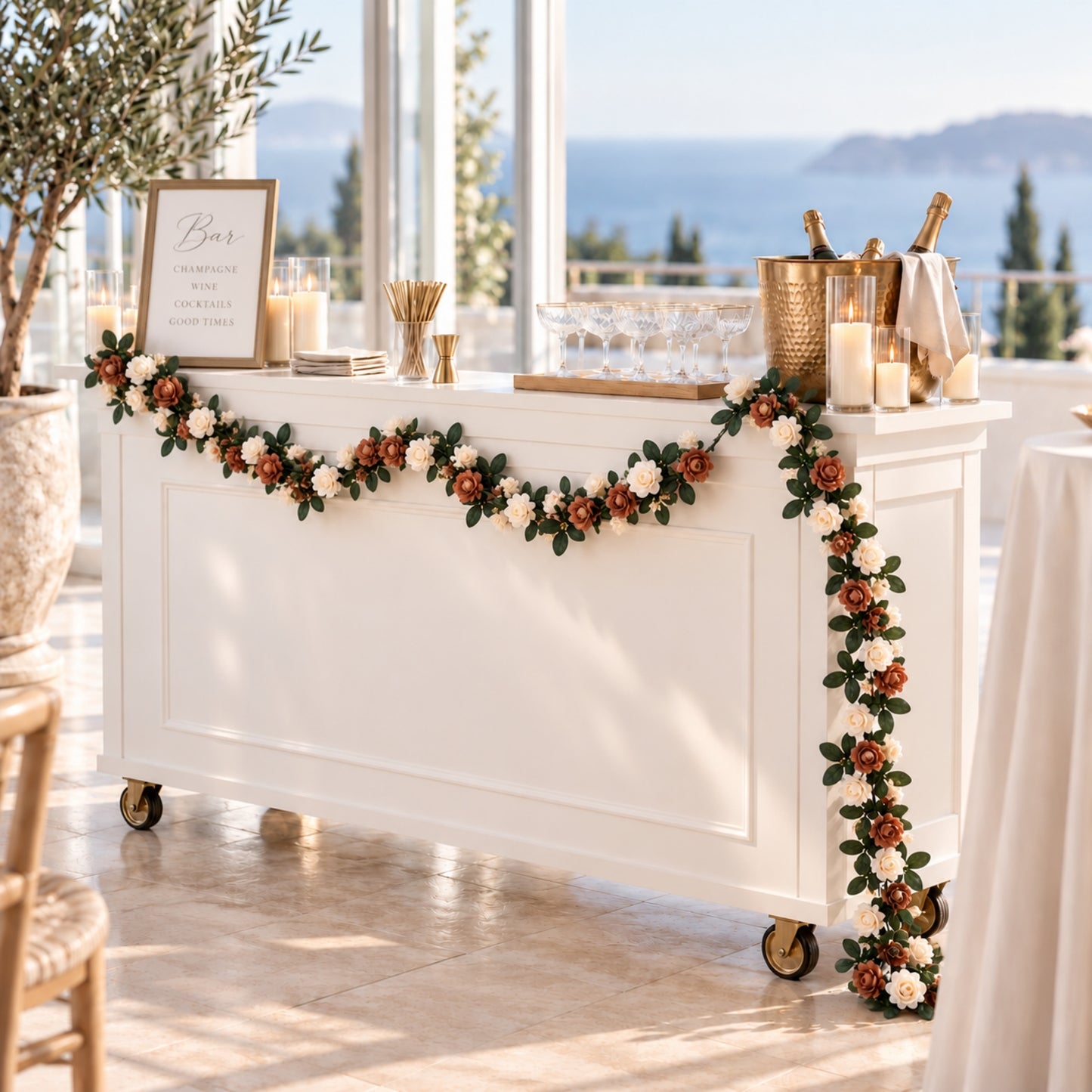 2 Pack 8ft Artificial Silk Flower Garland Mini Rose Vines with 45 Flower Heads - Natural & Ivory